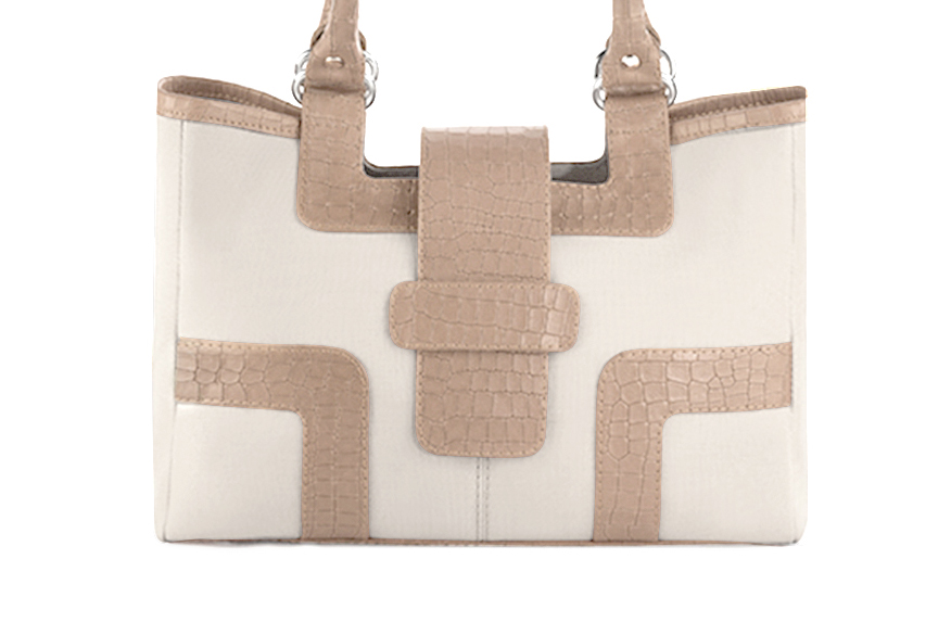 Dress handbag in off white and tan beige leather - Profile view